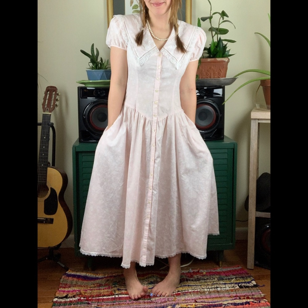 80s🌷Gunne Sax🌷 Soft Pink Cottagecore Tea Dress
